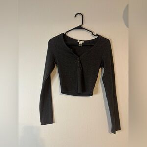 Bozzolo Charcoal Ribbed Button-Up Top